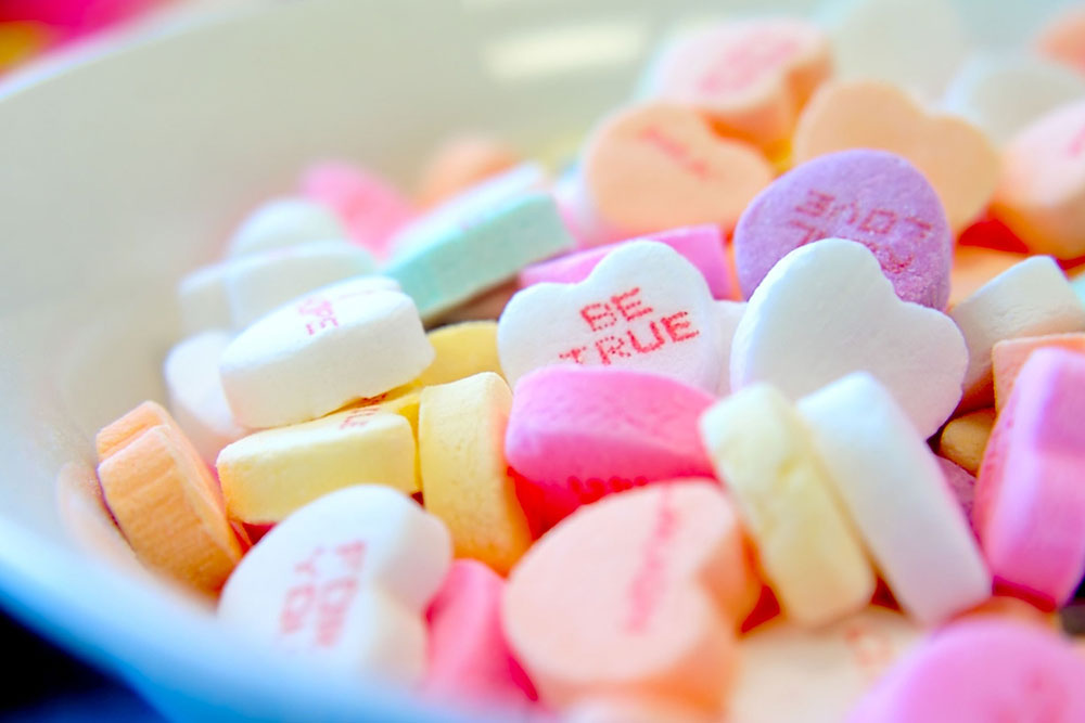 Valentine's candy with the words Be True.