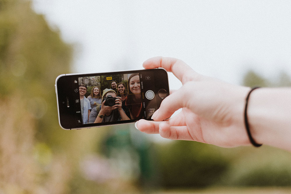 Taking selfie outdoors