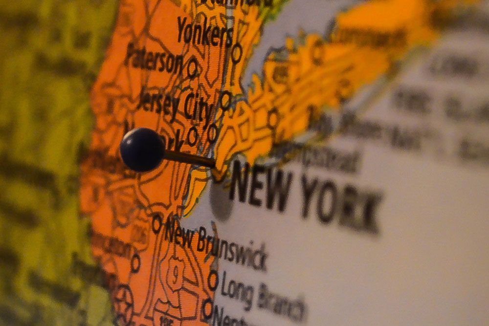 closeup photo of New York map